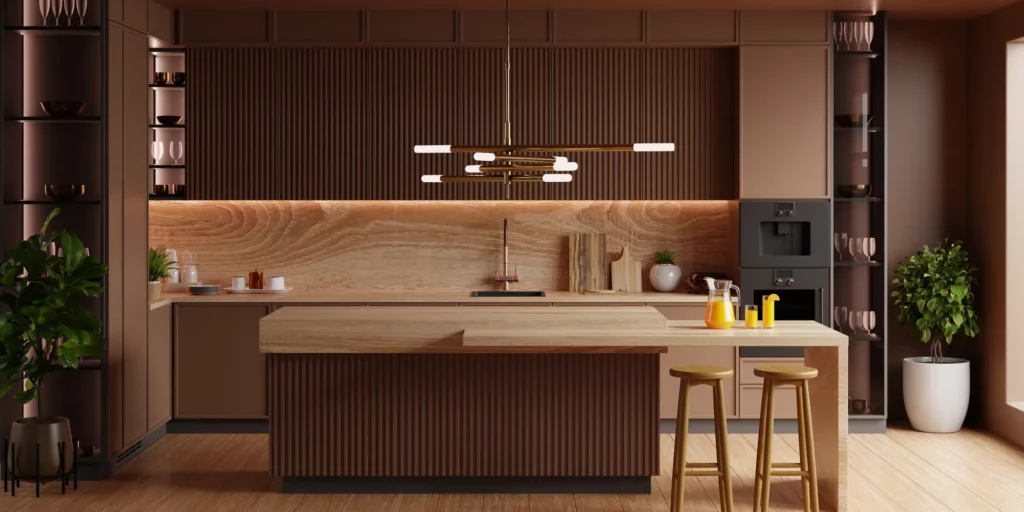 Cuisine sur mesure en bois avec îlot central